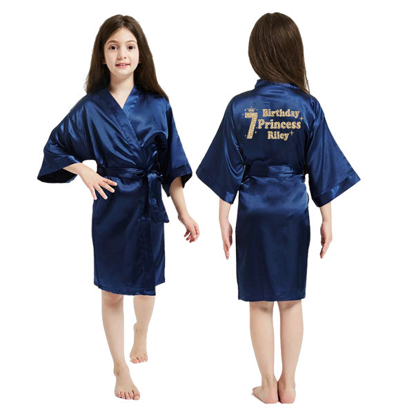 Pretty Girl Robes w Birthday Number for Birthday Girl & Birthday Squad, Personalized Girls Bathrobes with Name, Spa Birthday Party Robes