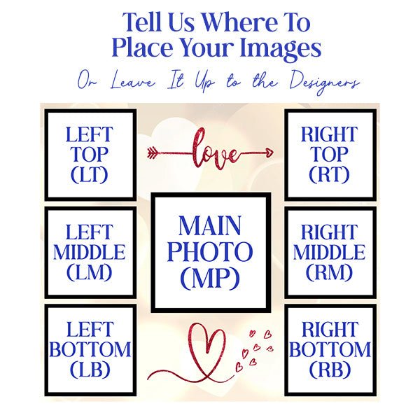 Tell us exactly where to place each photo on your customized photo tumbler. You can also send in your own background.
