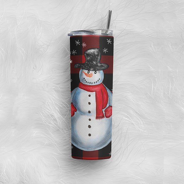 Plaid Tumbler with snowman for the winter season. Great tumbler for men or women.