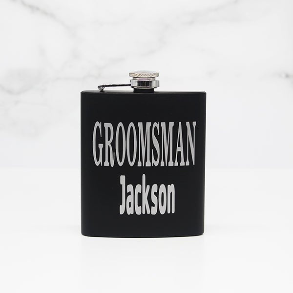 Personalized Matte Black Groomsmen Flask Set with Two Shot Glasses and Gift Box 7oz, Gifts for Groomsmen, Gifts for Bachelor Party - Style B