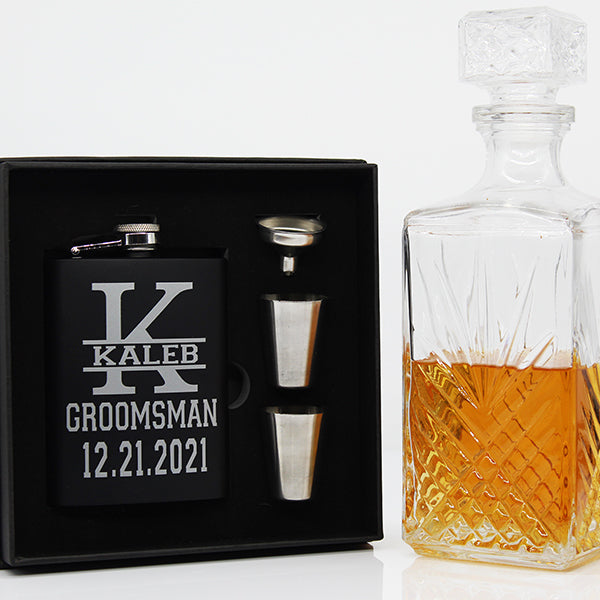 Personalized Matte Black Groomsmen Flask Set with Two Shot Glasses and Gift Box 7oz, Gifts for Groomsmen, Gifts for Bachelor Party - Lifestyle