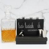 Personalized Set of 3 Matte Black Groomsmen Flask Set with Two Shot Glasses and Gift Box - 7oz