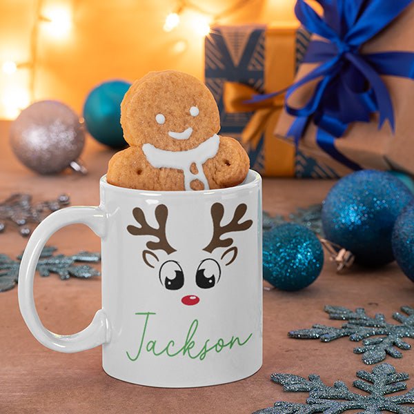 Christmas Reindeer Mugs for the entire family. Mugs are available in two sizes.