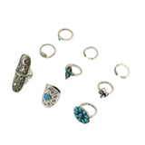 Ring Sets 9pcs Vintage Boho Ring Set Antique Silver Turquoise Loose Rings