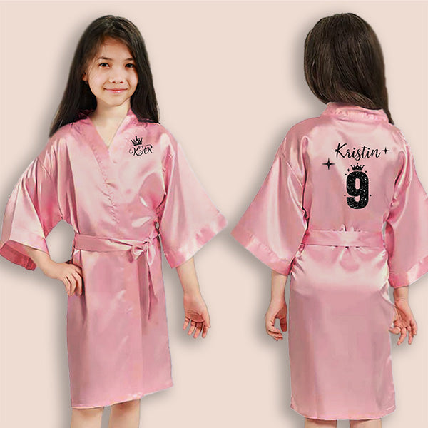 Pretty Girl Robes w Birthday Number for Birthday Girl & Birthday Squad, Personalized Girls Bathrobes with Name, Spa Birthday Party Robes