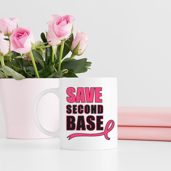 11oz Save Second Base Breast Cancer Awareness Month Coffee Mug - Gifts Are Blue