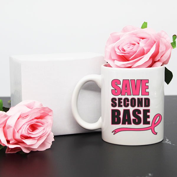 11oz Save Second Base Breast Cancer Awareness Month Coffee Mug - Gifts Are Blue