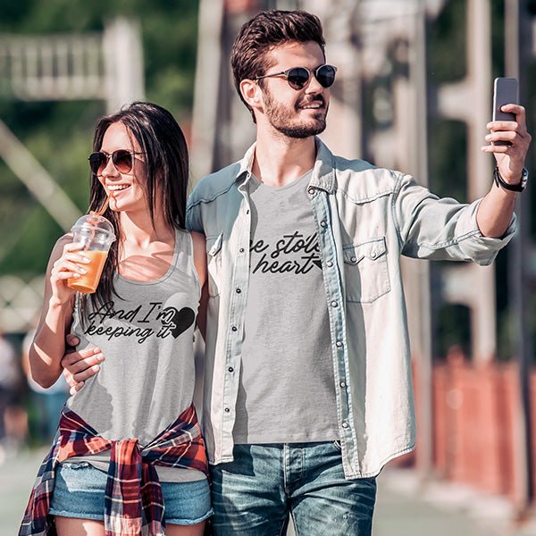 This couple matching shirt design can be added to our hoodies, slouchy tops, crewnecks, vnecks, tank tops, sweatshirts, hoodies, long sleeved tees and crop tops. Get just the right look you are wanting. all SKUs