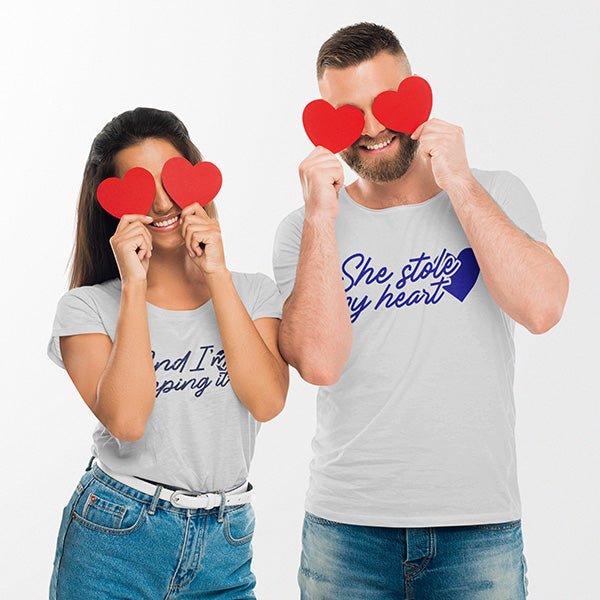 A great couples shirt for Valentines Day, but can be worn any day of the year. Wear on couples game night, date night, honeymoon for the newlyweds, anniversary and more. A great selfie photo opp for sure. all SKUs