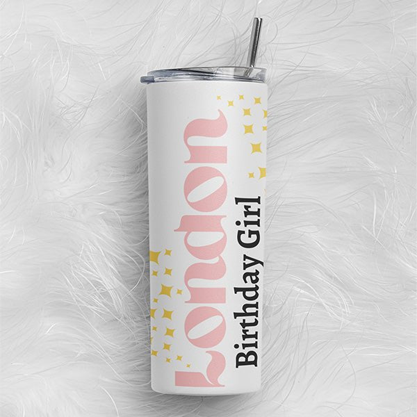 Cute Birthday Girl and Birthday Crew Personalized Tumbler with Name and Title, 15oz - Gifts Are Blue