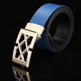 Mens Solid Blue Designer Genuine Leather Belt with Removable Buckle - Gifts Are Blue - 3