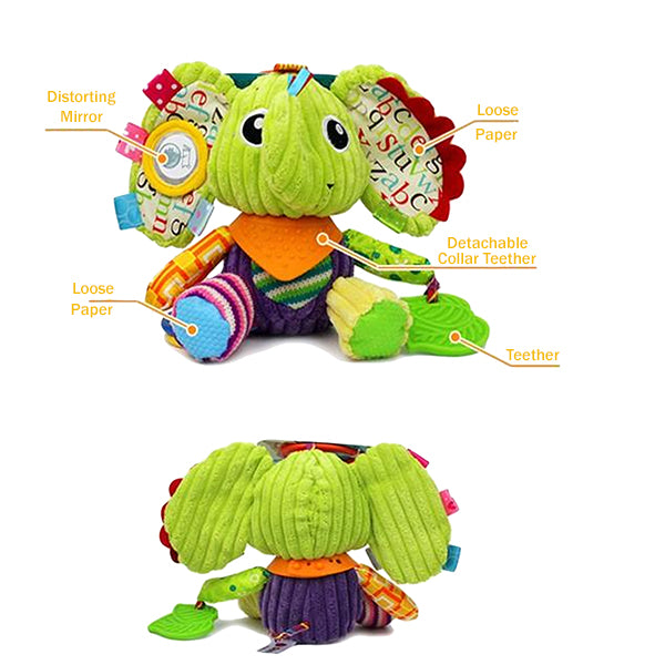 Sozzy Plush Baby Animals Multi Sensory Developmental Activity Toy, 3 to 36 Months, Details, Green Elephant