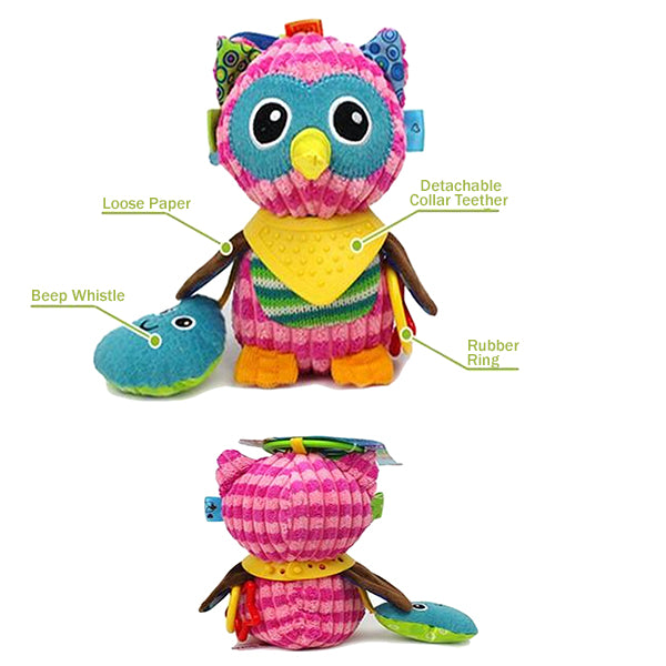 Sozzy Plush Baby Animals Multi Sensory Developmental Activity Toy, 3 to 36 Months, Details, Pink Owl