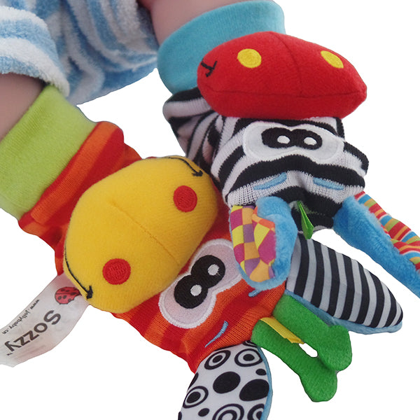 sozzy baby foot finder rattles zebras closeup