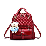 Stylish Plush Backpack with Teddy Bear Charm, Main, Red