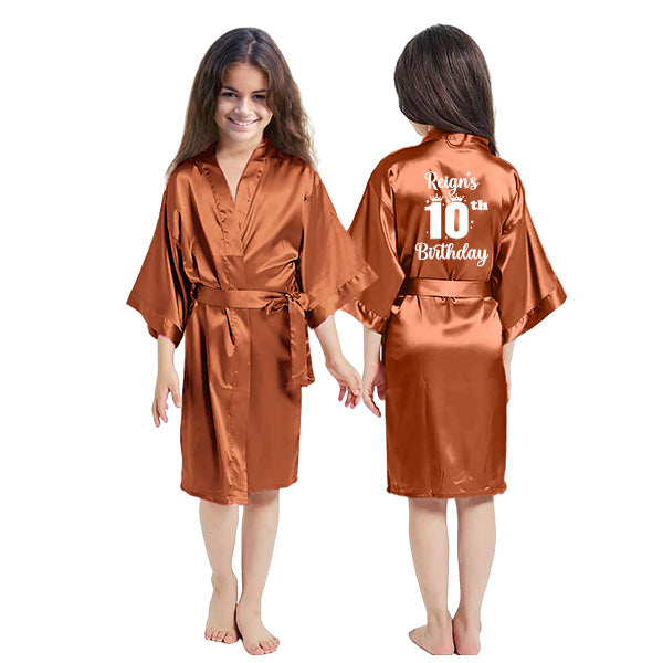 Pretty Girl Robes w Birthday Number for Birthday Girl & Birthday Squad, Personalized Girls Bathrobes with Name, Spa Birthday Party Robes