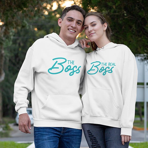 The Boss and The Real Boss Couple Matching Shirts in a variety of styles, colors and sizes. Customized these shirts by selecting your print color for your top of choice. Choose from hoodies, tank tops, slouchy tops, crop tops, tshirts, sweatshirts, long sleeved tees and more. all SKUs