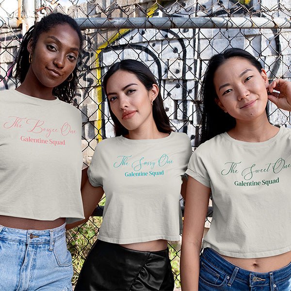 Funny Galentine shirts with phrases such as The Bossy One, The Sassy One, The Lazy One, The Boujee one and more. Great for a girls night out on Valentines Day or a Galentine party. all SKUs