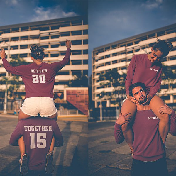 We love this couple matching shirt! You can use one of our cutesy text, or send in one of your own. Customize further by using standard or glitter print. all SKUs