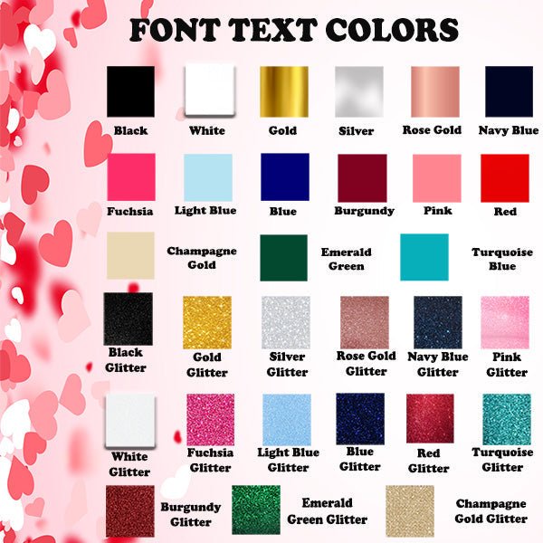 Print options for text on our Thick Thighs Valentine Vibes shirt. Text can be standard print or glitter print. all SKUs