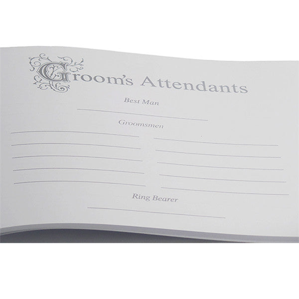 White Satin Wedding Guest Book and Pen Set with a Teal Scroll Design - Gifts Are Blue - 4