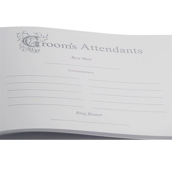 White Satin Wedding Guest Book and Pen Set with a Teal Scroll Design - Gifts Are Blue - 4