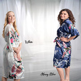Bridesmaid Robe Set for Getting Ready at Wedding & Bachelorette Party - White & Navy Blue Robes