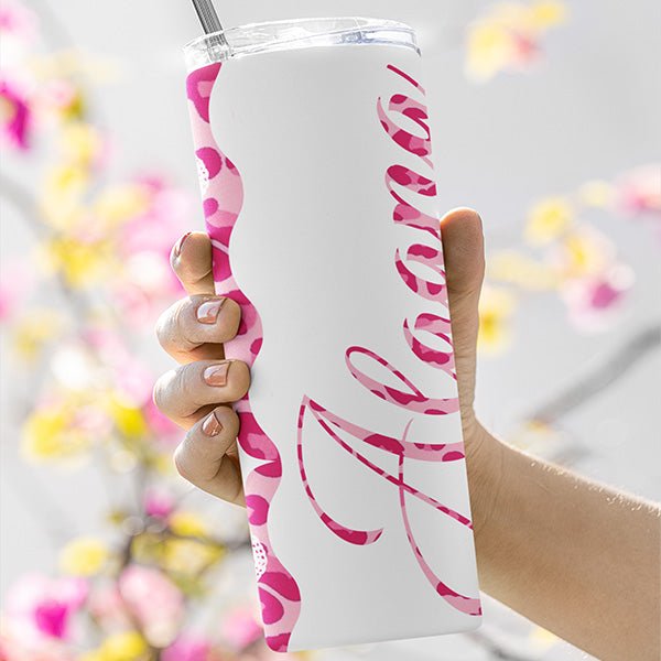 Pretty Leopard Print Personalized Tumbler with Name and Butterfly Design for Girls and Preteens - Gifts Are Blue