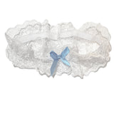 White Elegant Floral Lace with Blue Ribbon Garter Main