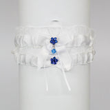 White Wedding Garter Set with Something Blue Flower Charm