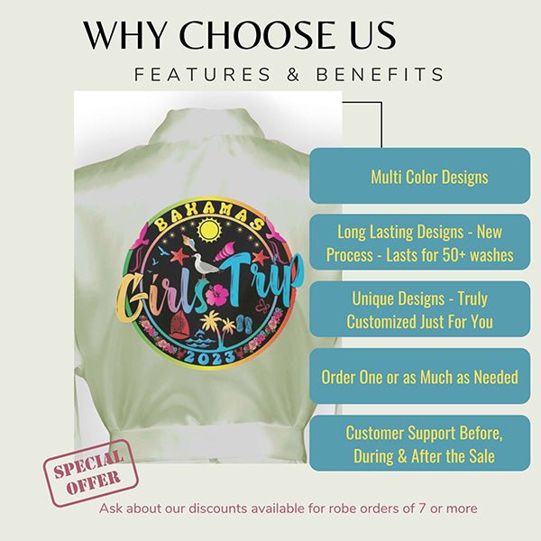 These custom robes feature multicolor designs. all SKUs