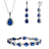 Womens 3 Pc Water Drop Jewelry Set, 925 Sterling Silver, Blue and White CZ