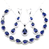 Womens 3 pc Jewelry Set Sterling Silver Sapphire necklace earrings bracelet