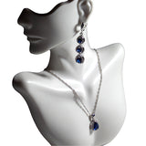 Womens 3 pc Jewelry Set Sterling Silver Sapphire necklace earrings mannequin