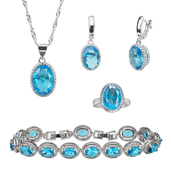 Womens 4 Pcs Jewelry Set, Created Topaz Oval Stones, Plus Sizes Available - Gifts Are Blue