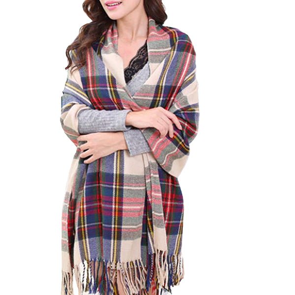 Fashionable Womens Large Plaid Wool Scarves for Fall and Winter - Gifts Are Blue