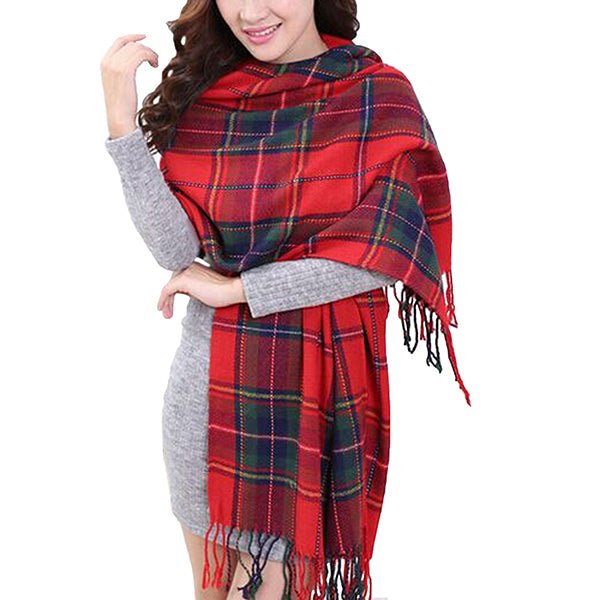 Fashionable Womens Large Plaid Wool Scarves for Fall and Winter - Gifts Are Blue