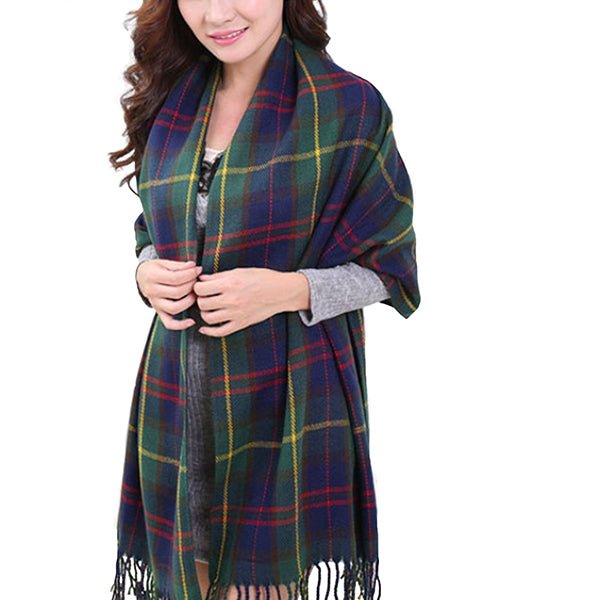 Fashionable Womens Large Plaid Wool Scarves for Fall and Winter - Gifts Are Blue