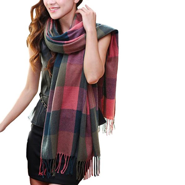 Fashionable Womens Large Plaid Wool Scarves for Fall and Winter - Gifts Are Blue