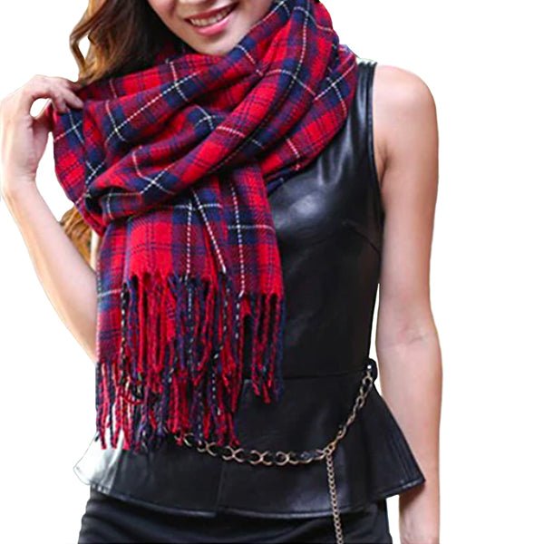 Fashionable Womens Large Plaid Wool Scarves for Fall and Winter - Gifts Are Blue