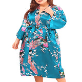 womens plus size robe turquoise blue on model