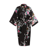 Womens Floral Kimono Robe - Black - Knee Length - Satin