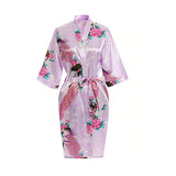 Womens Floral Kimono Robe - Lavender - Knee Length - Satin