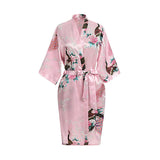 Womens Floral Kimono Robe - Light Pink - Knee Length - Satin