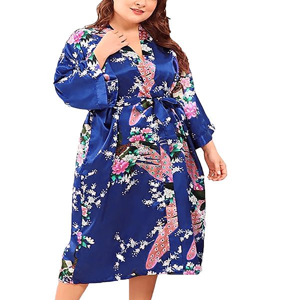 Floral Satin Robes, Blue-White, 2T-38 Womens Plus, Satin, MidLength - Gifts Are Blue
