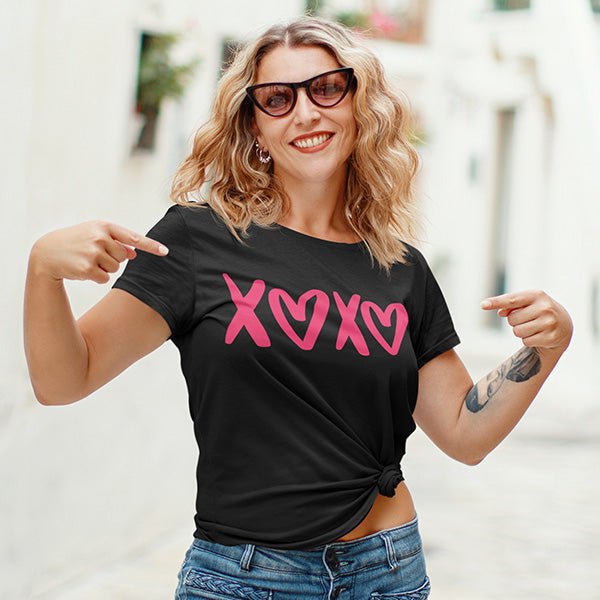 Valentine Day Shirts featuring Xoxo text that can also be worn all year long. Customized this shirt with standard print or glitter print in a variety of colors. all SKUs