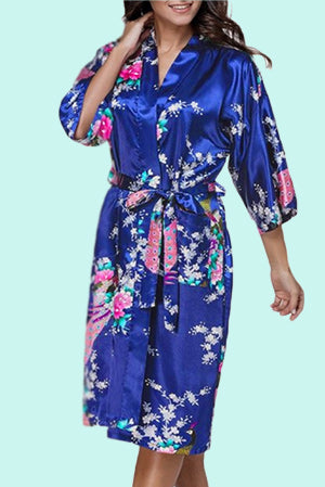 Royal Blue Womens Robes, Bridesmaid Robes, Floral, Wedding