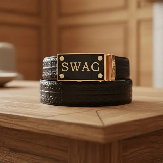 FEDEY Mens Ratchet Signature Leather Belt w SWAG Buckle