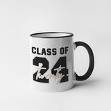class of 2024 graduation gift with black rim and handle. Ceramic, long-lasting material makes a perfect graduation gift idea. allSKUs.