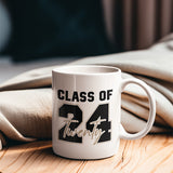 senior 2024 gift idea. White rim and handle, ceramic coffee mug that serves as a graduation gift for him or her. allSKUs.